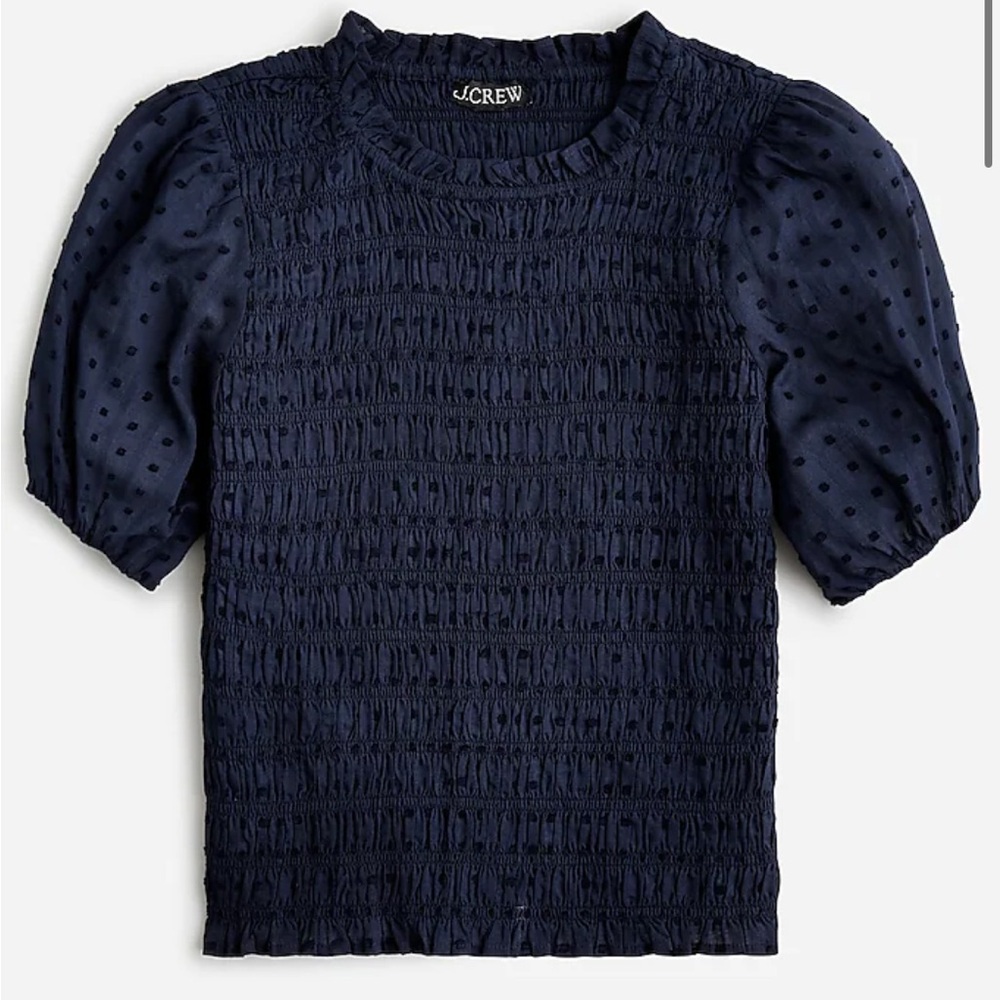 J Crew Puff sleeve textured voile smocked top